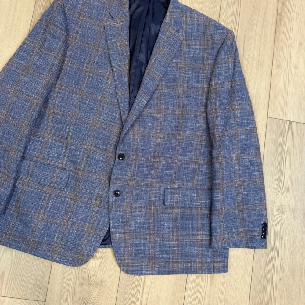 Michael Kors Mens 50R Blue Plaid Two Button Blazer Sport Coat Jacket